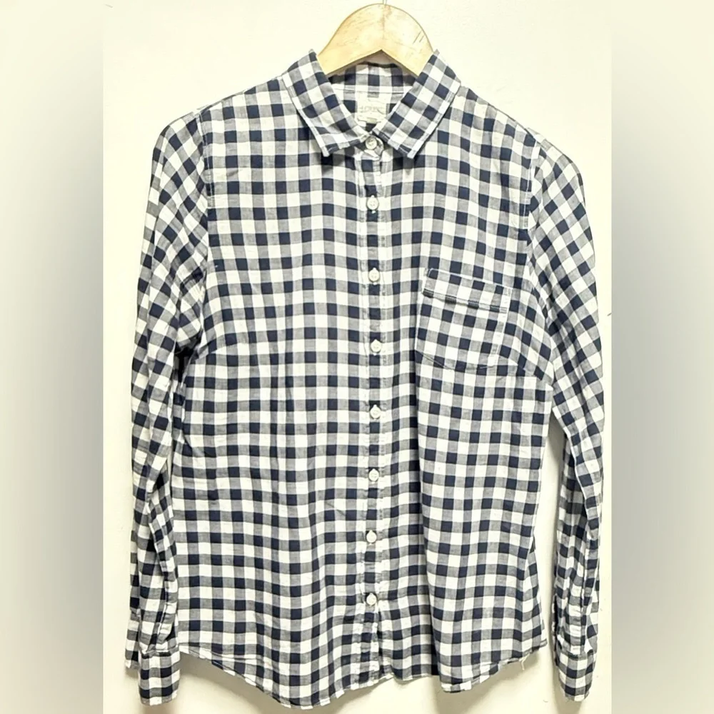 J. Crew Blue and White Plaid Shirt